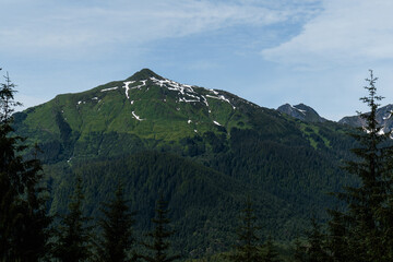 Fototapeta premium Mountain views at Mendenhall Glacier in Tongass National Forest in Juneau Alaska