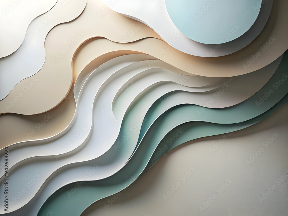 Poster abstract paper waves: a serene backdrop of layered paper waves in calming hues of beige, white, and 