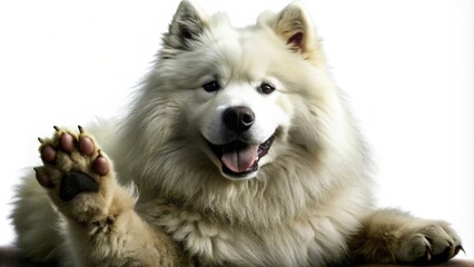 Fototapeta premium A White Dog Raising Its Paw in Greeting