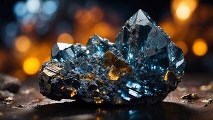 Fototapeta premium Galena Mineral in CloseUp Metallic Double Exposure Silhouette Showcasing a Lustrous Lead Ore Specimen.