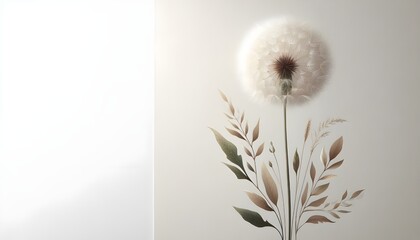 dandelion on a white background, condolence, grieving card, loss, funerals, support