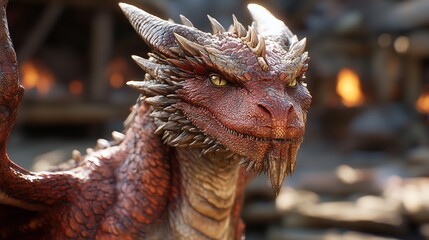 Obraz premium A Close-Up of a Dragon's Head Rendered in Stunning Digital 3D, Oozing Power and Fantasy, Generative AI
