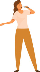 Young woman is passionately singing into a microphone, captivating the audience with her powerful voice