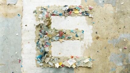 Letter E Formed by Torn Colorful Paper on a Wall