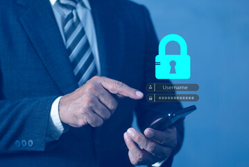 Business people using the smart mobile phone to access on smartphone. Business Technology security Concept.