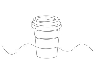 Continuous one line drawing of paper cup of coffee. One line drawing illustration of coffee takeaway. International coffee day concept single line. Editable outline.