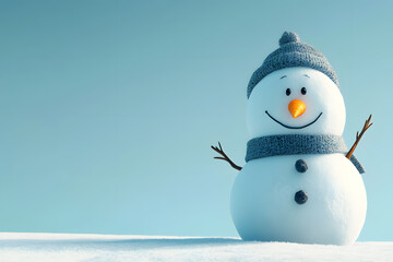 Obraz premium 3d cartoon Happy snowman wearing a scarf and hat isolated on blue background