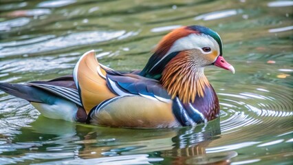 Mandarin Duck Swimming in a Pond