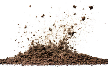 Naklejka premium Dry soil explosion side view Isolated on white background