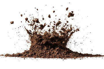 Dry soil explosion side view Isolated on white background