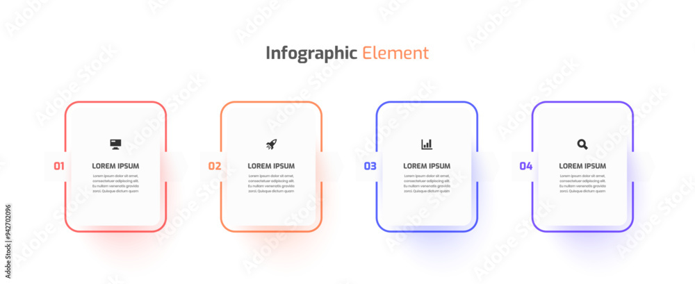 Aufkleber business infographic template design with rectangle label icon and 4 number for presentation