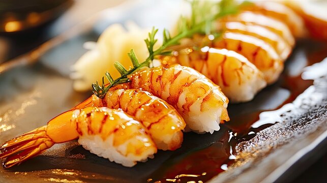 Tiger shrimp sushi. Generative AI - Powered by Adobe