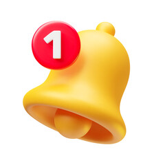 3d realistic yellow bell. Vector illustration of ringing hand bell. For social media reminder, alert and alarm icon. New notification. Concept of notification. Yellow chime on white background