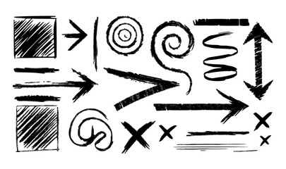 Hand drawn arrow vector icons set. sketch arrow design for business plan and education.