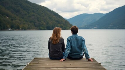 Couple sitting on pier