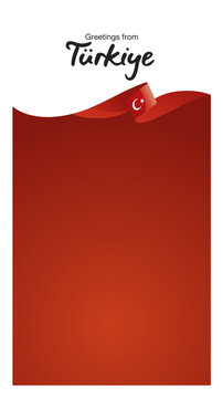 Greetings from Turkey. Editable Instagram template for Stories and Reels. Social media template second page with Turkey flag ribbon and editable frame