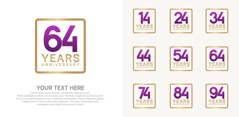 anniversary set logo style with purple and gold color in square for company celebration moment