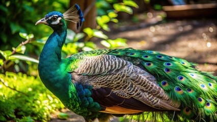 Obraz premium A Majestic Peacock with Vibrant Green and Blue Feathers