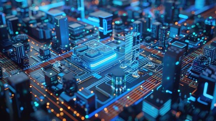 Smart grid city with efficient energy distribution, depicting smart infrastructure