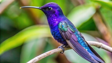 Fototapeta premium Vibrant Purple Hummingbird Perched on a Branch