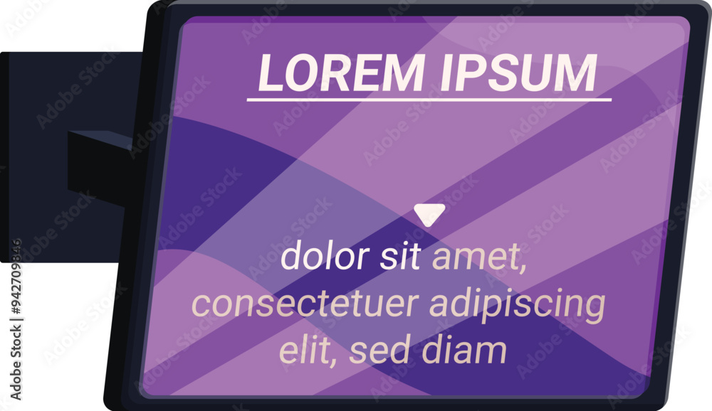 Poster digital signage display showing information with a purple background