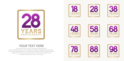 anniversary set logo style with purple and gold color in square for company celebration moment