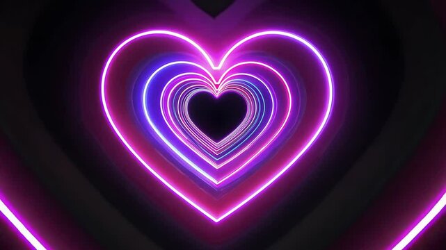 Neon Heart Odyssey: Journey Through a Pink Glowing Geometric Tunnel