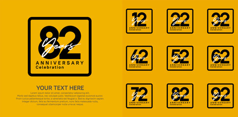 anniversary set logo style with black and white color in square for company celebration moment