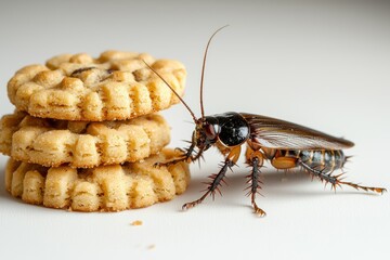 Cockroach and Cookies on White Background