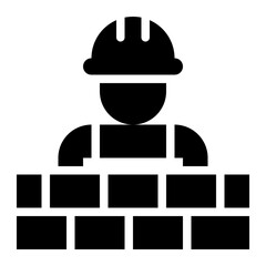 masonry, builder, construction, construction worker, wall, brickwork solid or glyph icon