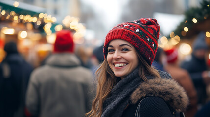 christmas market with people smiling