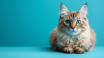 Obraz premium Cute fluffy portrait kitty cat Ragdoll looking at camera