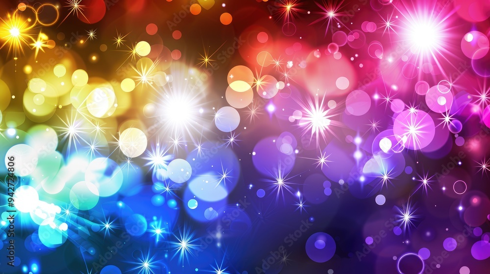 Poster vibrant light rays shimmer in an animated backdrop, showcasing an array of iridescent colors that su
