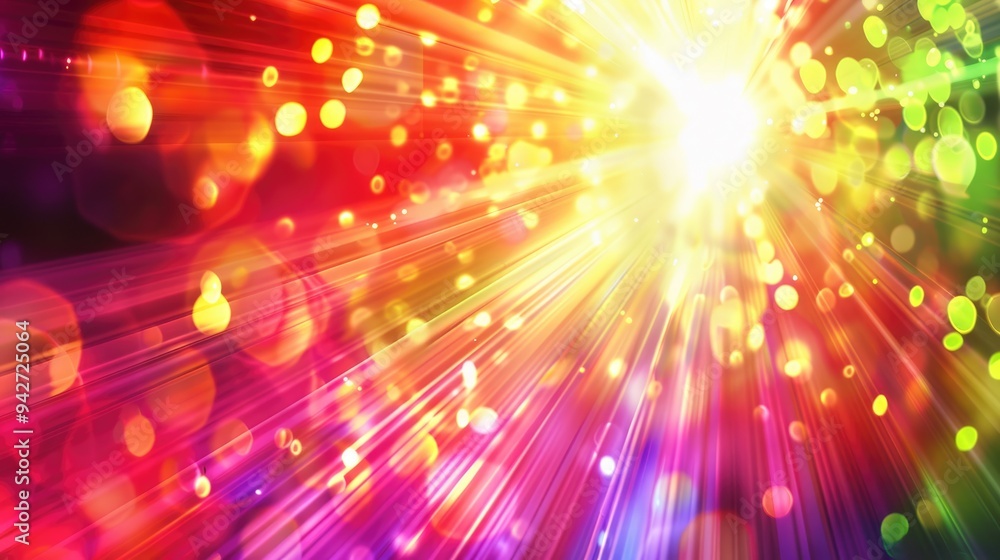 Poster brilliant light rays burst forth in a kaleidoscope of colors, creating a lively atmosphere with a se