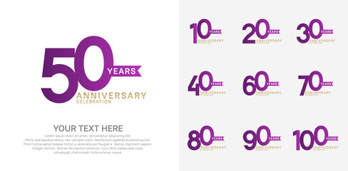 anniversary set, purple and golden color with ribbon for celebration event