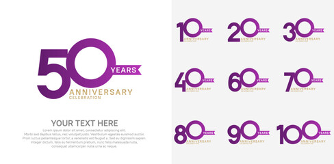 anniversary set, purple and golden color with ribbon for celebration event