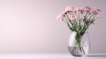 Fototapeta premium A glass vase with blooming flowers emerging from unexpected places, like the sides and underneath, creating an illusion of floating beauty