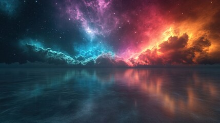 Gradient colorful cloud starry sky and water reflection