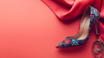  A chic handbag sits beside the shoes, with delicate jewelry pieces like earrings and a bracelet scattered nearby.