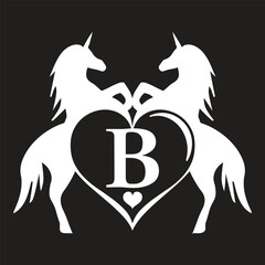 Elegant Unicorn white Monogram Logo with Heart and Letter 'B' – Vector Silhouette Design, t shirt Design svg