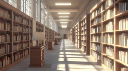 Obraz premium Sun-filled library corridors