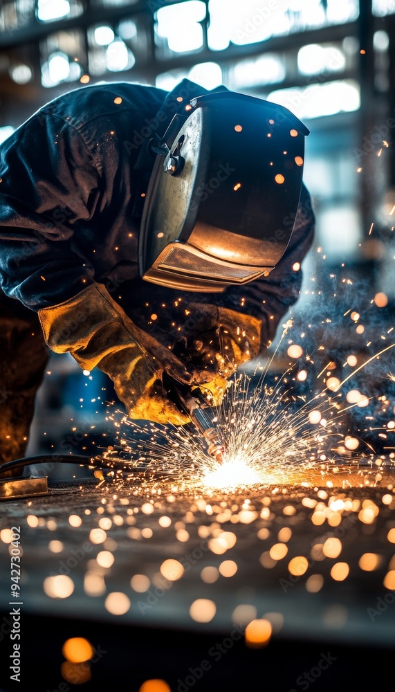 Aufkleber welder fusing metal in workshop a dynamic scene of sparks and dedication with protective gear
