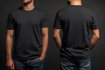 Black T-Shirt Mockup Showing Front and Back Perspectives