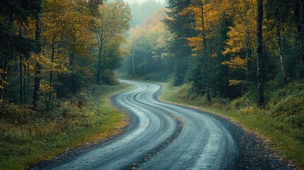Fototapeta premium Serene Winding Road Amid Lush Forest Canopy in National Park