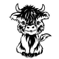 Cute Baby Highland Cow | Highland Cow | Farm Animal | Domestic Animal | Dairy Cow | Farm Life | Baby Cow | Cute Sitting Baby Cow | Original Illustration | Vector and Clipart | Cutfile and Stencil