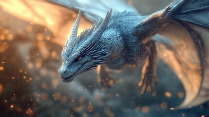 Obraz premium Fantasy Dragon in Dawn Forest: Detailed Close-Up Portrait