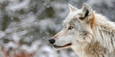 Fototapeta premium Grey Wolf Observing to the Left in Winter Captivity