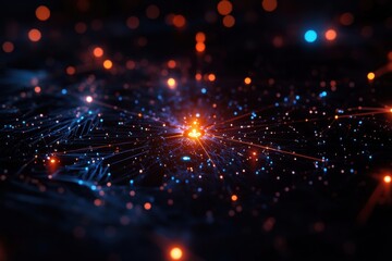 Obraz premium A network graph features a radial axis and node distribution, set against a futuristic sci-fi theme.