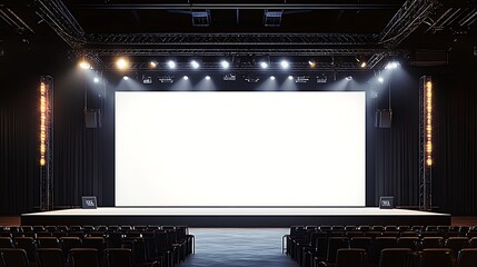 Elegant Conference Stage with Expansive Blank Screen and Professional AV Setup for Business Events