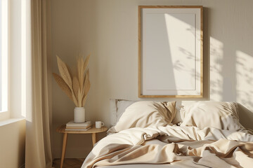 Scandinavian style blank wall frame mockup on white background